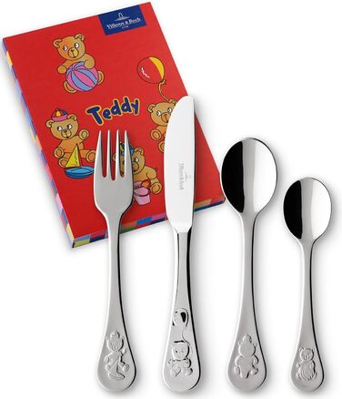 Дитячий столовий набір Villeroy & Boch Teddy, 4 шт., нержавіюча сталь 18/10, срібний, 21,5 x 15 x 2,5 см