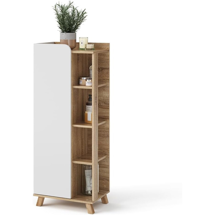 Середня шафа Vicco Karen, дуб сонома/білий, 50x128 см, з дверцятами та відкритими полицями