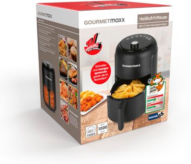Фритюрниця з гарячим повітрям GOURMETmaxx 2,3 л, 1000 Вт, 9 програм, таймер 60 хв, енергозберігаюча, майже без олії, матова чорна