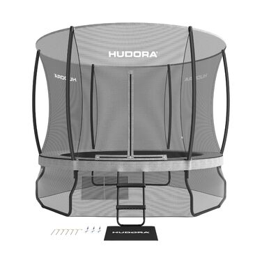 Батут садовий HUDORA Fantastic Complete Max: діаметр 300 см, з захисною сіткою, драбиною та захисним бортом, навантаження до 120 кг