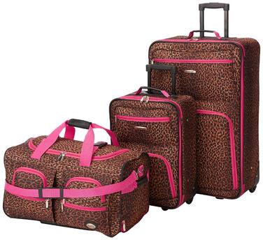 Набір валіз Rockland Melbourne Hardside (3 предмети), розширювані, на колесах, прозорі, колір Pink Leopard