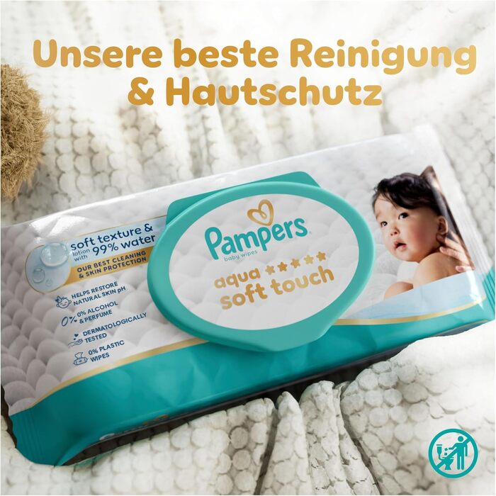 Дитячі вологі серветки Pampers Aqua Soft Touch, 15 упаковок по 60 шт (900 шт), гіпоалергенні