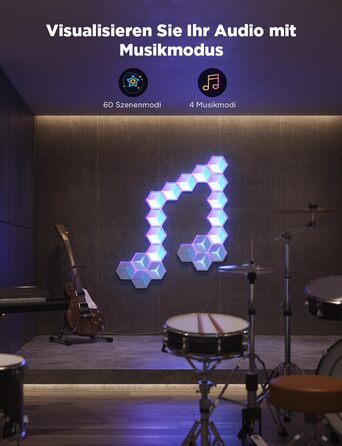 Світильник Govee Glide Hexagon Light Ultra, 3D RGBIC, Wi-Fi, 129 LED, сумісний з Alexa, 60 режимів, для геймерської кімнати, стіни, декору, 10 панелей, білий