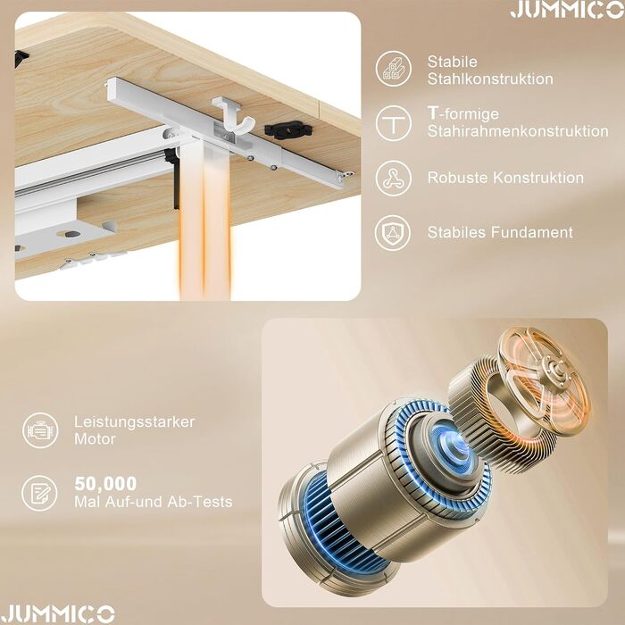 Регульований по висоті письмовий стіл JUMMICO 160x80 см з системою кабель-менеджменту, колір дуб