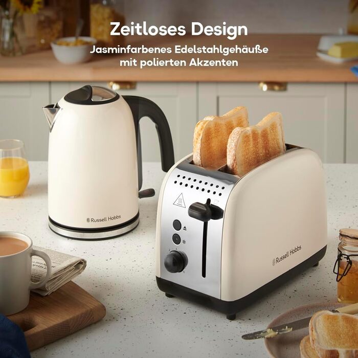 Тостер Russell Hobbs Colours Plus Edelstahl на 2 тости, нержавіюча сталь, 6 режимів, розморожування, підйом тостів, 1600 Вт, колір жасмин