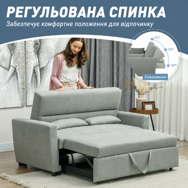 Диван-ліжко HOMCOM, 2-місний диван з функцією сну, регульована спинка, кушетка з подушками, ефект бархати, диван-ліжко з місцем для зберігання для вітальні, гостьова кімната, світло-сірий