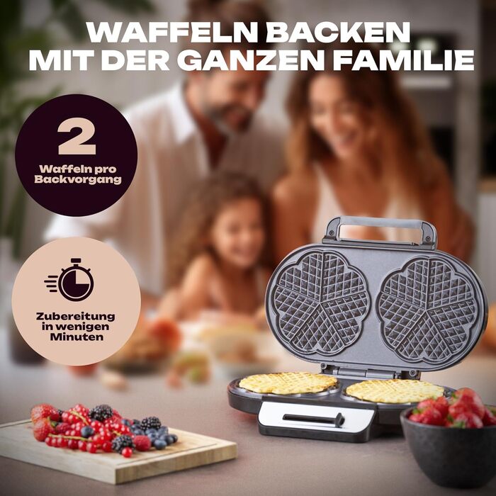 Вафельниця Clatronic WA 3745, 1200 Вт, антипригарне покриття, регульоване підсмаження, серцева форма, 2 вафлі за раз