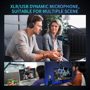 FEELWORLD PM1 Динамічний мікрофон XLR/USB з RGB-підсвічуванням для подкастів, геймінгу та YouTube. Комплект з підставкою та кабелем