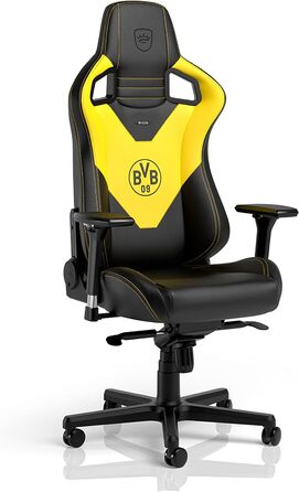 Ігрове крісло noblechairs Epic Borussia Dortmund, ергономічне, офісне, з підголівником і поперековою підтримкою, PU-шкіра, чорне/жовте, для користувачів до 120 кг і зросту до 185 см