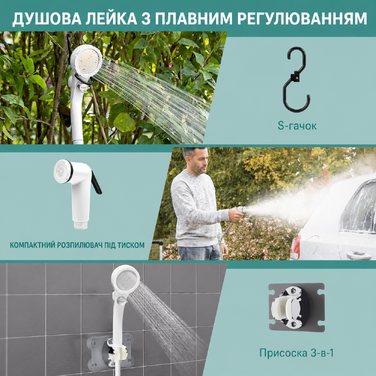 Портативний душ для кемпінгу з акумулятором 6000 мА·г та індикатором температури, набір мобільного душу з лійкою і шлангом для походів, кемпінгу, подорожей, пляжу та домашніх улюбленців