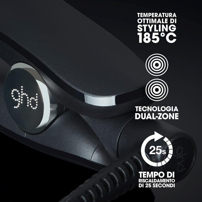 ghd Gold Професійний випрямляч для волосся, 185°C, двозонна технологія, чорний, для вирівнювання, завивки та хвиль, нова упаковка