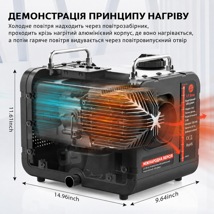 Дизельний опалювач LF Bros 5 кВт - 12/24/220-240V з пультом керування та LCD-дисплеєм для гаража, майстерні, кемпінгу, автодому (білий)
