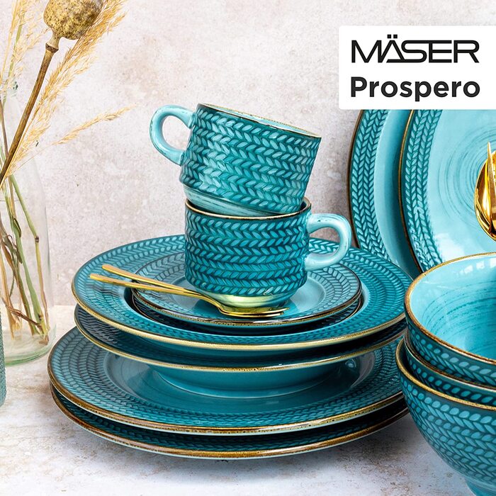 Набір з 4 мисок MÄSER Prospero, ручний розпис, порцеляна, блакитні, вінтаж, для мюслі та супу, ресторанна якість