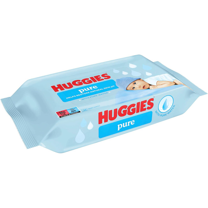 Дитячі вологі серветки Huggies Pure, гіпоалергенні, 12 упаковок по 56 шт (запас на місяць)