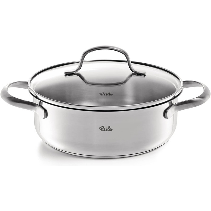 Набір каструль Fissler San Francisco з нержавіючої сталі, 5 предметів, для індукційних плит, зі скляними кришками (3 каструлі, 1 сотейник, 1 каструля з ручкою)
