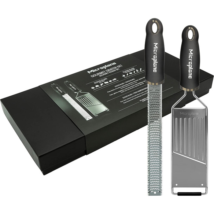 Набір кухонних терок Microplane (цедра та овочерізка) для пармезану, картоплі, огірка, цукіні, моркви, імбиру, мускатного горіха, чорний, леза з нержавіючої сталі