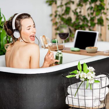 Бамбукова полиця для ванни Relaxdays 70 см, органайзер для ванної, підставка для книги, склянки, планшета, натуральний бамбук