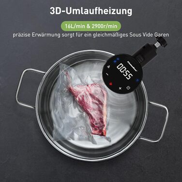 Sous Vide занурювальний циркулятор KitchenBoss G310PS-SC: точний контроль температури, Wi-Fi, LED дисплей, 1100W, IPX7 водонепроникність