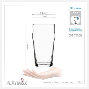 Набір пивних склянок PLATINUX 6 шт. по 500 мл – високі келихи для пива, пінта, скло, для пшеничного та світлого пива
