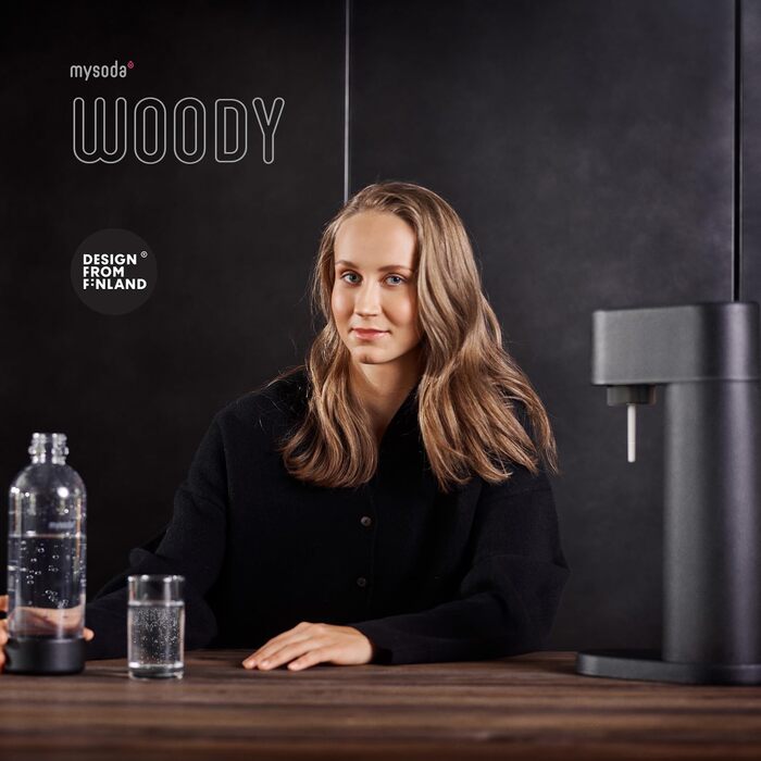 Сифон для газування води Mysoda Woody Wassersprudler (Pigeon), чорний, з CO2-циліндром