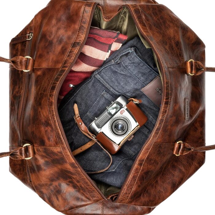 Дорожня сумка з натуральної шкіри LEABAGS, 40 л, преміум, для жінок і чоловіків, коричнева, спортивна, для подорожей, тренувань та літака