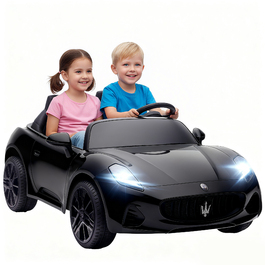 Дитячий електромобіль Maserati, 2 місця, акумулятор 12V, пульт дистанційного керування, світлодіодні фари, музична панель, чорний колір