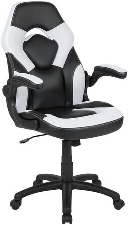 Ігрове крісло Flash Furniture X10, ергономічне, з регульованою спинкою, для комп'ютера і геймінгу, LeatherSoft, біло-чорне