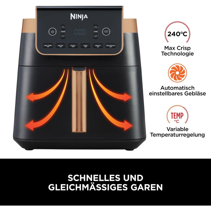Фритюрниця повітряна Ninja Foodi FlexDrawer AF500EUCP, 6.2L, 7-в-1, чорно-мідна