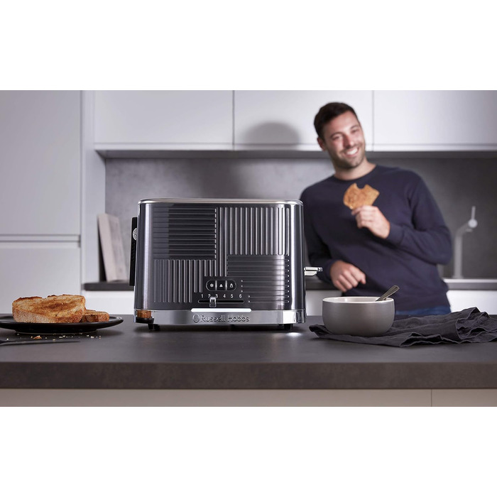 Тостер Russell Hobbs Geo Edelstahl Grau на 2 тости, нержавіюча сталь, 6 режимів, розморожування, підігрів, широкі слоти для хліба