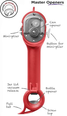 Відкривач Kuhn Rikon Auto Safety Master для банок, пляшок та скляних банок, чорний, 22,9 x 7 см