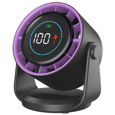 Вентилятор настільний Rintea акумуляторний USB, 10 швидкостей, з функцією пам'яті, LED-дисплей, поворотний 105°, підвісний, сірий - для офісу, спальні, кухні, кемпінгу