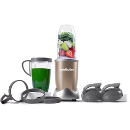 Електричний блендер Nutribullet Pro 900, 900 Вт, 900 мл, 710 мл, шампань, з подрібнювачем, для смузі, багатофункціональний, комплект з 7 аксесуарами (NB910CP)
