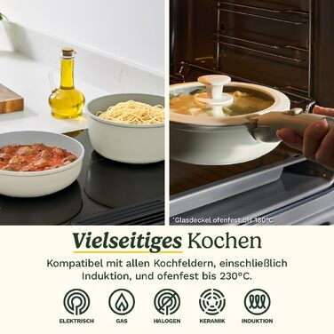 Набір посуду Cuisinart Ceramica XT 11 предметів: каструлі, сковороди, сотейник, пароварка. Керамічне антипригарне покриття з титановим зміцненням. Без PTFE, PFOA та PFAS, колір - слонова кістка