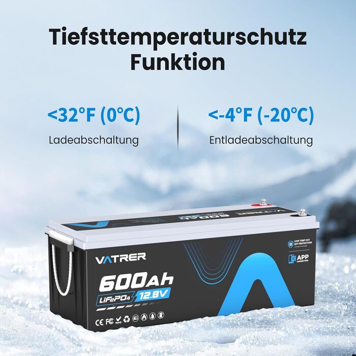 Акумулятор LiFePO4 VATRER POWER 12V 300Ah (600Ah) з функцією самопідігріву