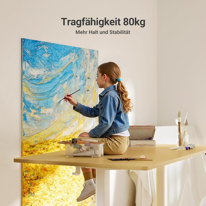Регульований стіл Claiks 160x80 см (FSC®) бежевий - для офісу та дому, вантажність 80 кг, 3 режими пам'яті