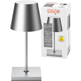 SIGOR Nuindie - LED акумуляторна настільна лампа, димування, для дому та вулиці, 38 см, срібна (Mini, Easy Connect)