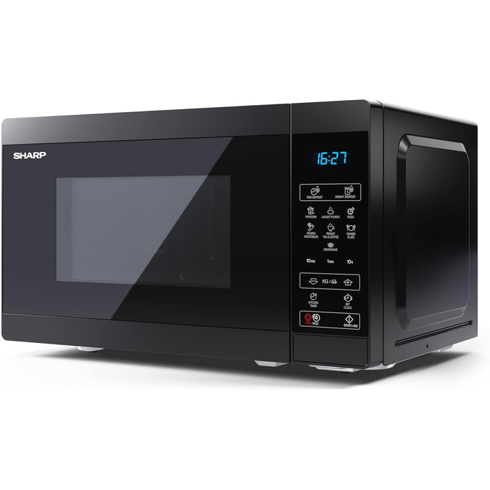 Мікрохвильова піч SHARP MS02EB, 800 Вт, 11 режимів, розмір 44x25,8x32,4 см, чорна, з функцією розморожування