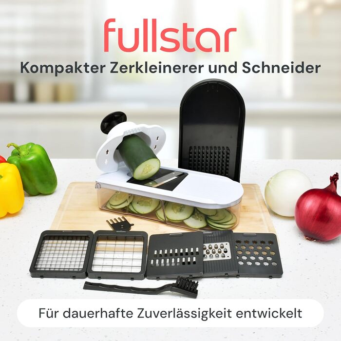 Овочерізка Fullstar Gemüseschneider 6-в-1 з мандаліною та теркою для овочів, фруктів та сиру - біла, компактна