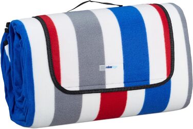 Пікнік-ковдра Relaxdays XXL 200x300 см, водонепроникна, з ручкою, флісова смугаста для пляжу, різнокольорова
