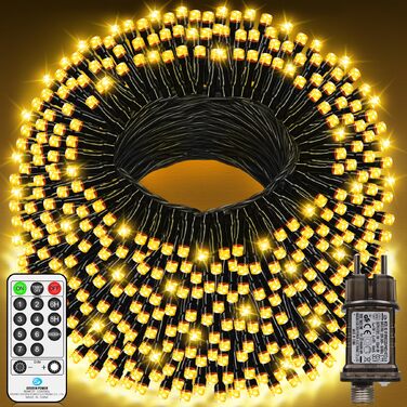 Світлодіодна гірлянда 30м 1000 LED теплий білий колір, водонепроникна для вулиці та дому, 8 режимів, з пультом та таймером для саду, балкона та новорічного декору