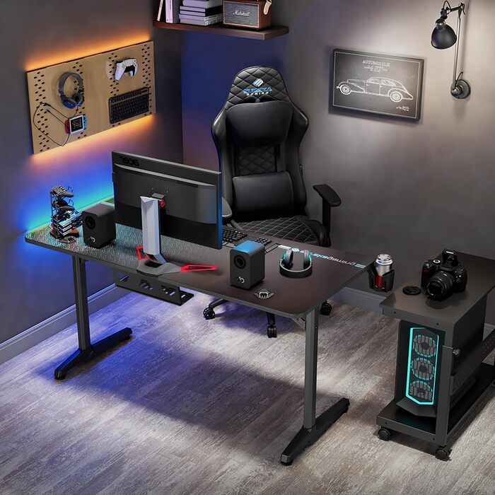 Ігровий стіл EUREKA ERGONOMIC 152x70 см - великий комп'ютерний стіл для геймерів з підставкою для навушників та тримачем для напоїв, чорний