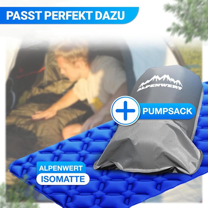 Ультралегкий літній спальний мішок ALPENWERT, водовідштовхуючий, з YKK-застібкою та захистом від защемлення, компактний (15x27 см), темно-синій