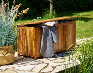 Ящик садовий дерев'яний Casaria Gartenbox з акації 205л, з кришкою, витримує 160кг, для саду, балкона, тераси, вологостійкий, лавка-ящик 115x50 см