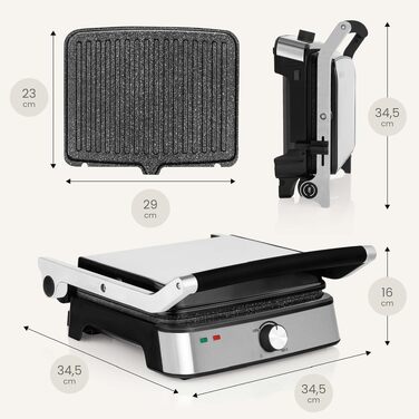Електрогриль-тостер ZEEGMA Grill Chef Easy 2-в-1, 2000 Вт, керамічне антипригарне покриття, регульована температура та кут нахилу, можна мити в посудомийній машині