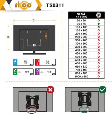 Кріплення для монітора RICOO TS3011: регульована підставка для монітора 13-34 дюймів, VESA 75x75/100x100, для кріплення на стіл