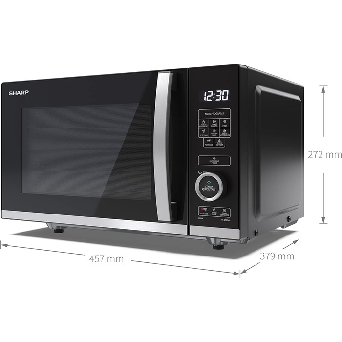 Мікрохвильова піч SHARP QS204AEB, 800 Вт, 10 режимів, функція розморожування, чорна
