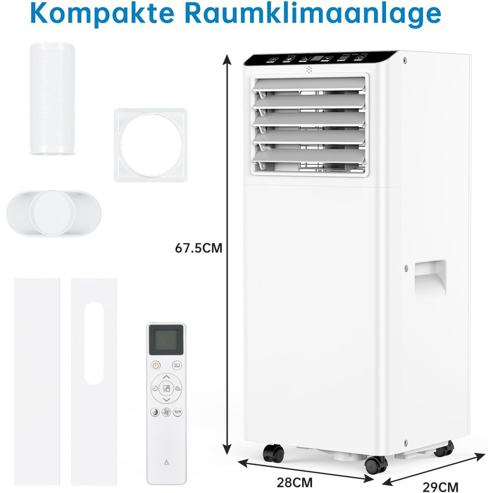 Мобільний кондиціонер 4-в-1 Leises 7000 BTU: охолодження, вентиляція, осушення, режим Follow-Me. Для приміщень до 51 м². З пультом, таймером на 24 год, дисплеєм.