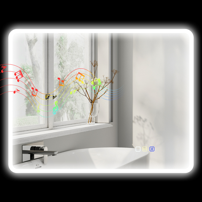 Дзеркало для ванної кімнати LED Bluetooth 70 x 90 см Сенсорне керування Регульоване освітлення 3 кольори Антивсмогування Пам'ять Срібляний