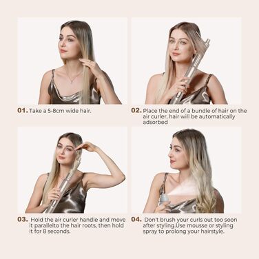 UKLISS Airstyler Pro 7 в 1: Фен-щітка з дифузором, 1400 Вт, 110 000 об/хв, професійний стайлер для сушіння, завивки та випрямлення волосся (Золотий)
