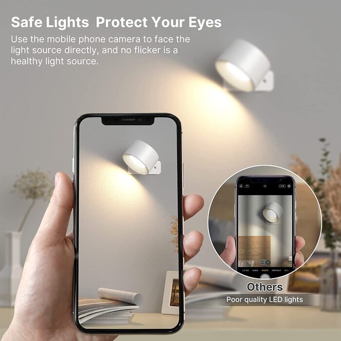 Світильник настінний з акумулятором, LED, 3 кольори, 3 рівні яскравості, 360° обертання, сенсорне керування, бездротовий, білий